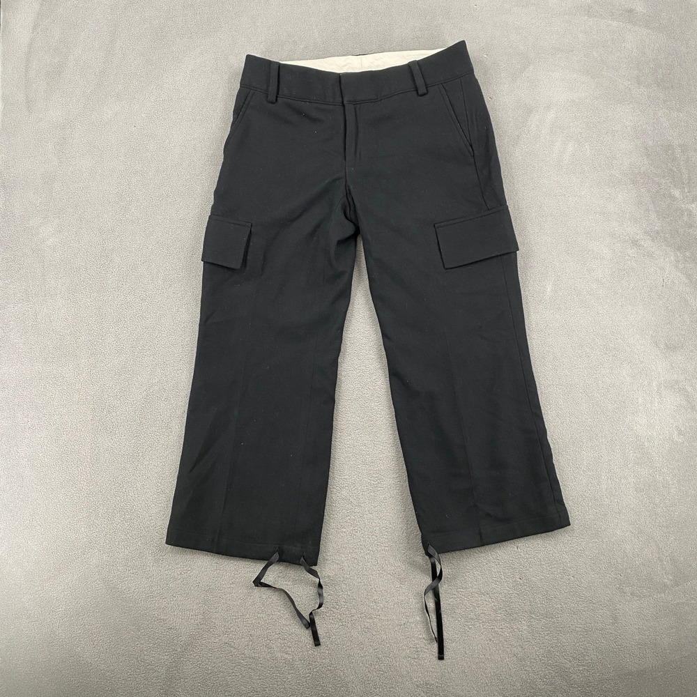 Banana Republic Martin Black Wool Blend Cargo Pants Ribbon Hem Size 2